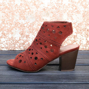 Twisted Suede Perforated Peep Toe Booties Sz 10 A2